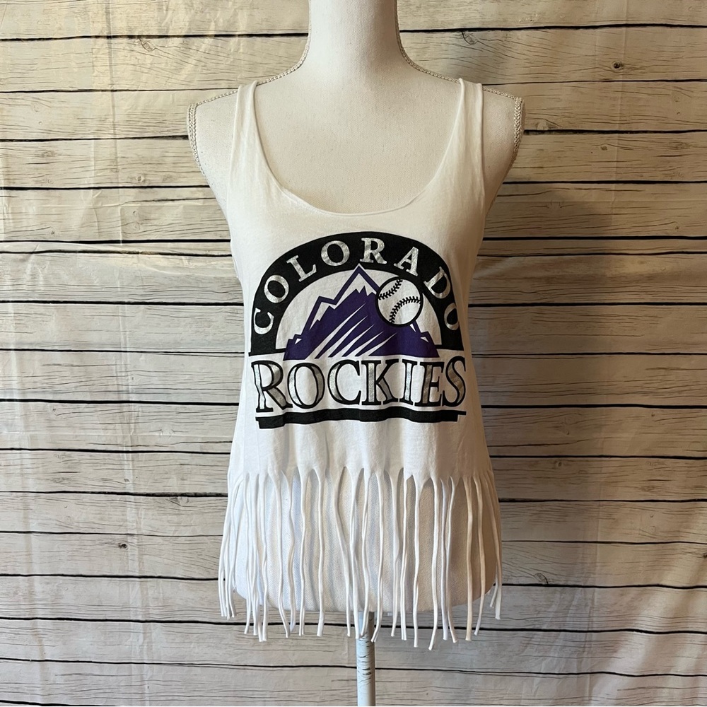 PINK Victoria's Secret Colorado Rockies White Fringe Tank Top